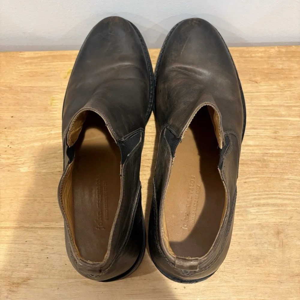 John Varvatos Brown Leather Low Chelsea Boots Pull On Men's Size 8.5 Made Italy